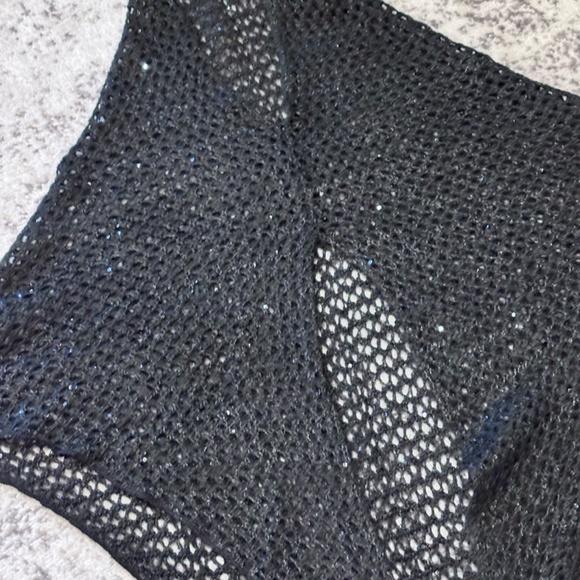 Charlie Paige Women's Black Sequin Knitted Shawl Cover Up Poncho - Picture 3 of 7